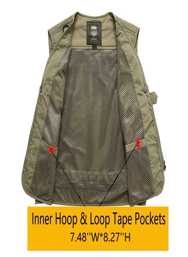 flygo جاكيت رجالي من فلايغو، خفيف الوزن، مناسب للأنشطة الخارجية، الصيد، العمل، رحلات السفاري، التصوير، متعدد الجيوب (مقاس كبير جدًا، لون كاكي) - Image 3